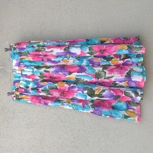1960s Koret Colorful Sheer Floral Cotton Midi Skirt Women's Small Petite